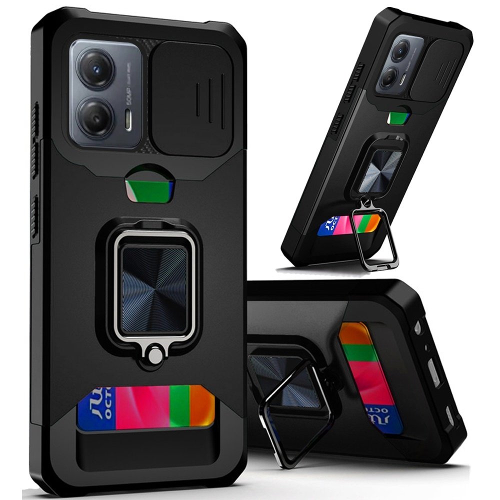 For Motorola MOT G 5G 2023 Multi-Functional Card Magnetic Ring Stand Hybrid Camera Case Cover