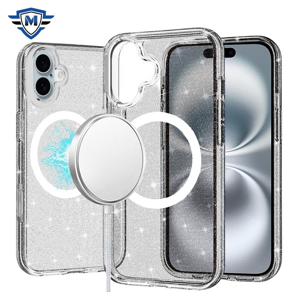 For Apple iPhone 16 6.1 inch METKASE Glitter Ultra Magnetic Circle Thick 3mm Transparent Hybrid in Slide-Out Package - Image 2