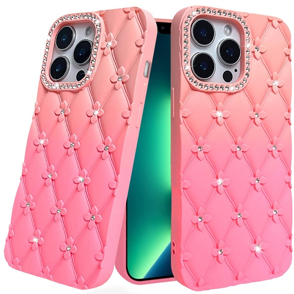 For Apple iPhone 13 Pro Max Floral Joy Glitter Shimmer Leather Feel Thick TPU Case - Image 6