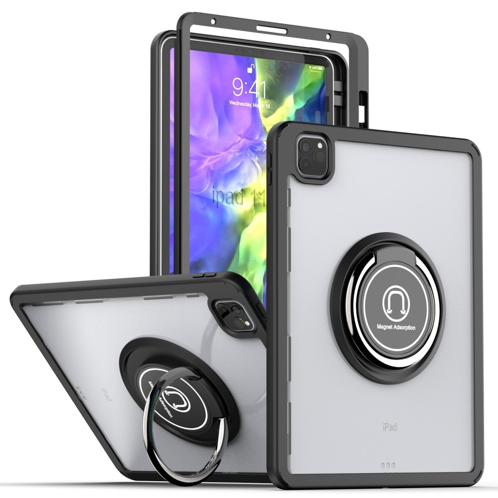 For Apple iPad Air 4 / iPad Air 5 / iPad Pro 11 inch 3in1 Tablet Transparent Hybrid Magnetic Ring Stand Case Cover