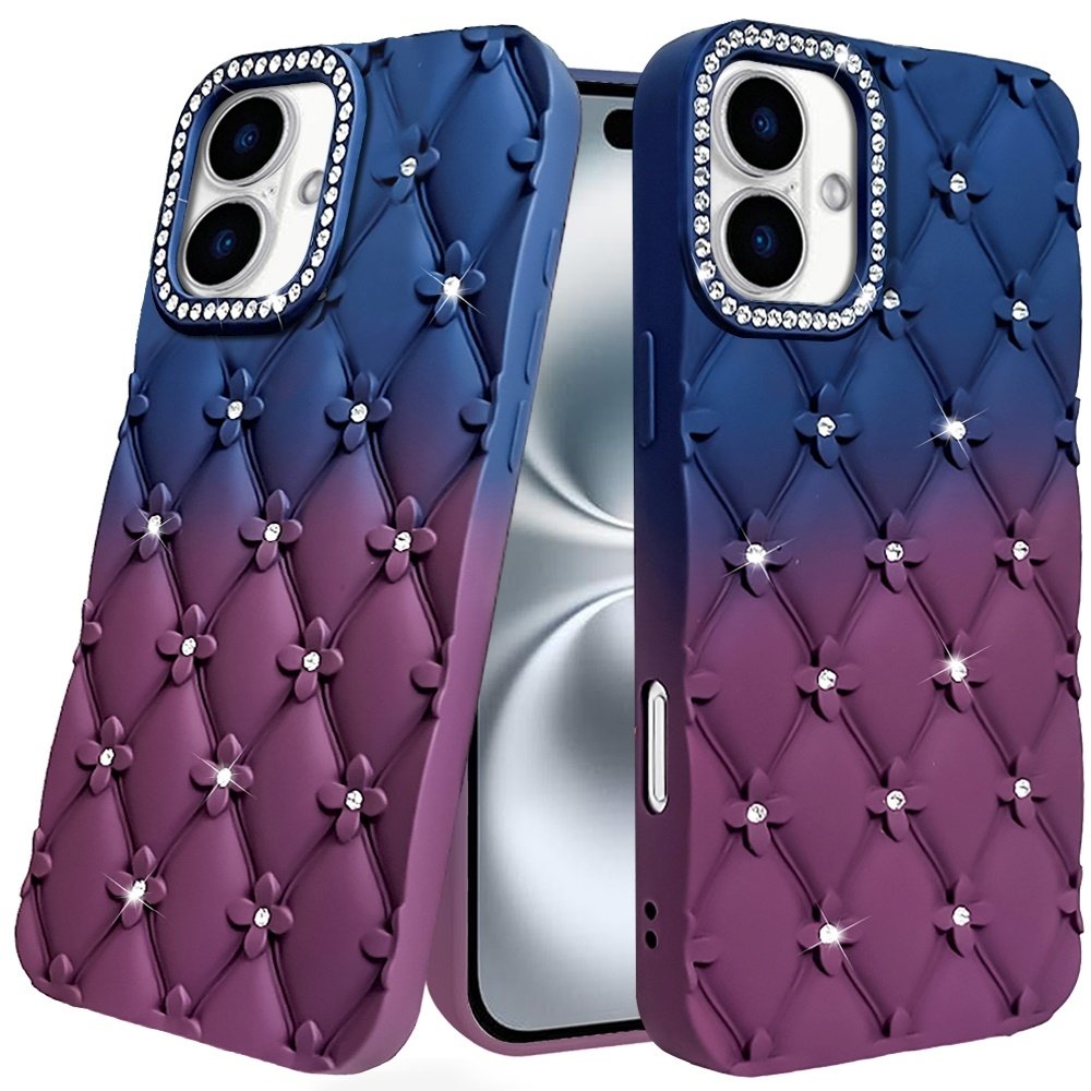For Apple iPhone 16 Plus 6.7 inch Floral Joy Glitter Shimmer Leather Feel Thick TPU Case - Image 6