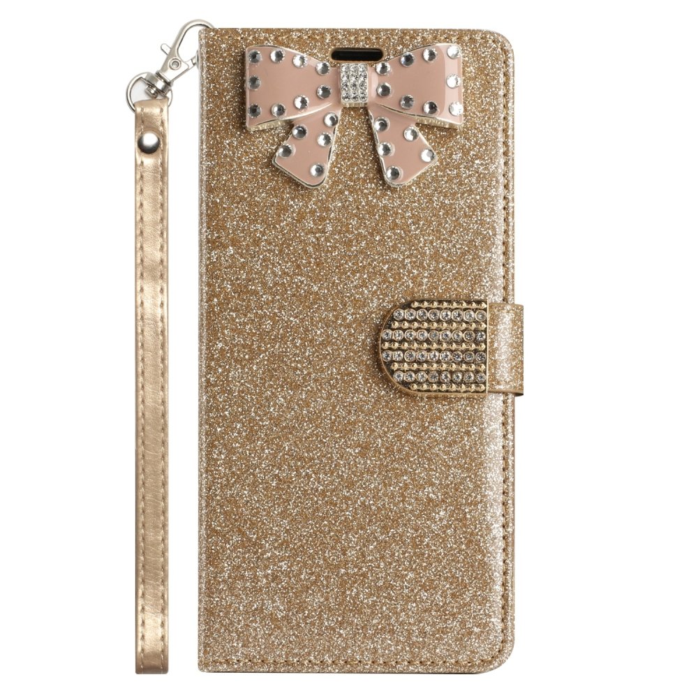 For Moto G Stylus 5g 2022 Bow Glitter Ornament Shimmer Wallet Case with Lanyard - Image 4