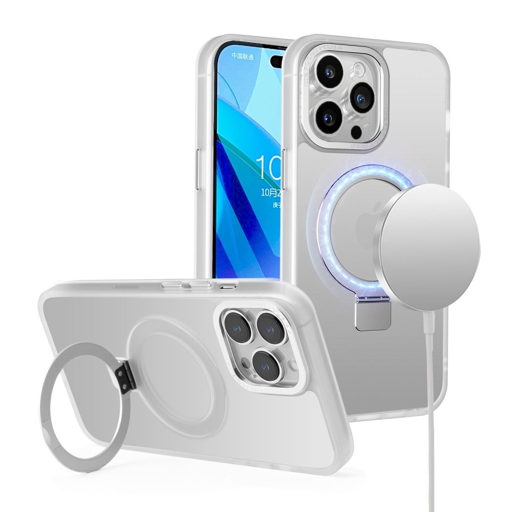For Apple iPhone 15 Pro Max Metal Chrome Kickstand Magnetic Circle Shockproof Matching Camera Hybrid Case Cover - Image 2