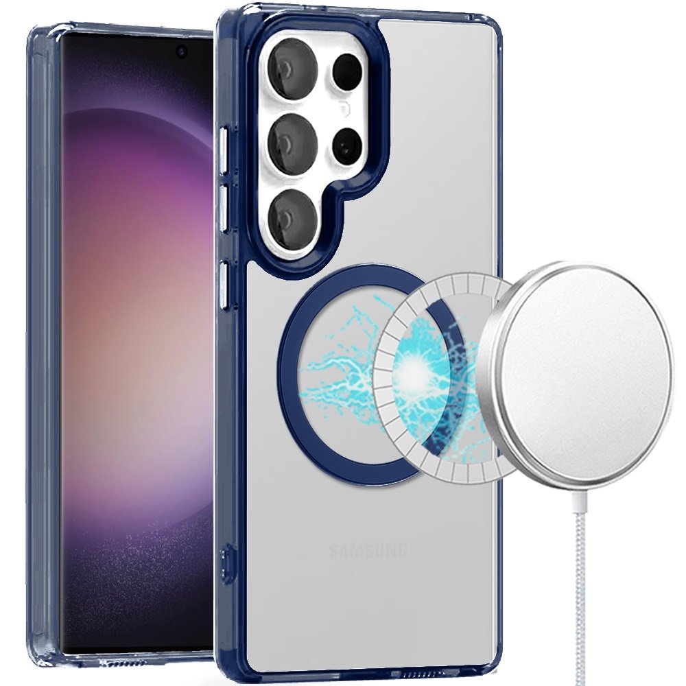 For Samsung Galaxy S23 Ultra Magnetic Circle Ring Transparent Premium Acrylic with Metal Buttons & Camera Raised Lip - Image 3