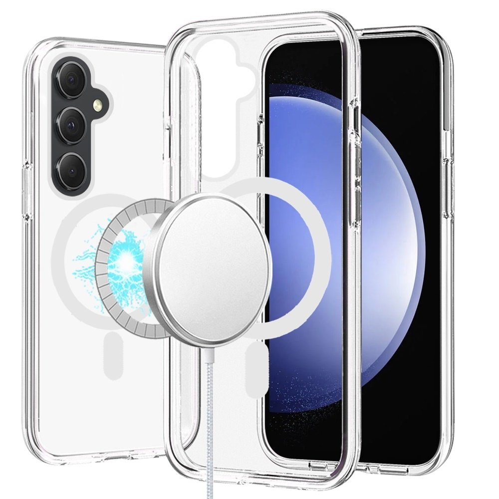 For Samsung Galaxy S23 FE Sturdy Ultra Magnetic Circle Thick 3mm Transparent Hybrid - Clear