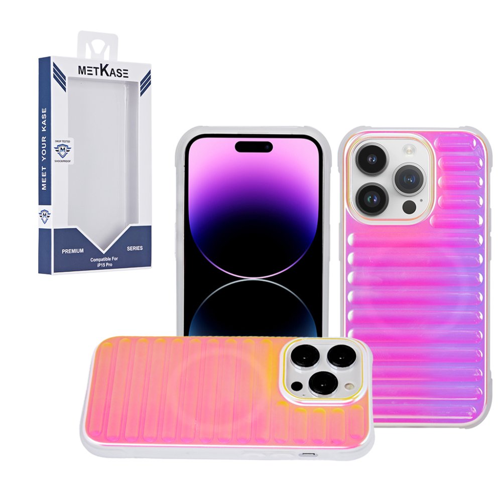 For Apple iPhone 15 Pro Max METKASE Chrome Lined Pattern Magnetic Circle Premium Case