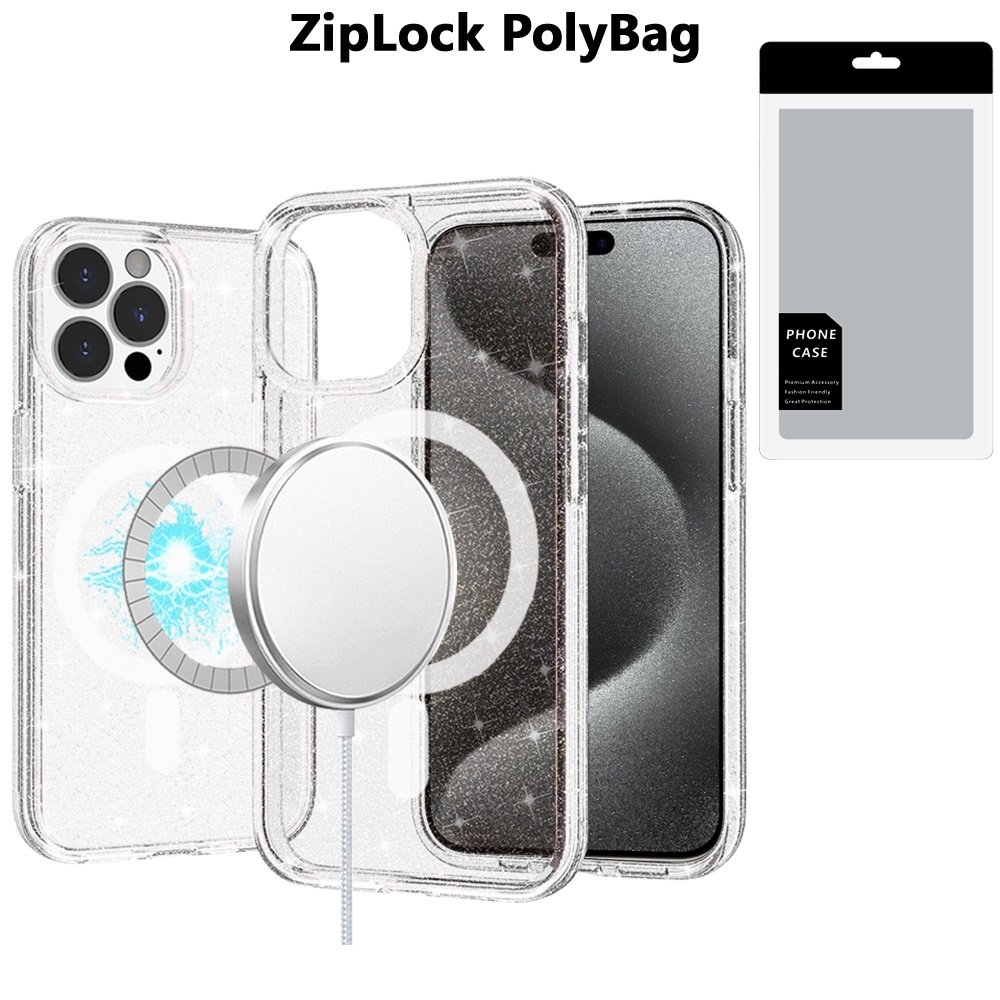 [PolyBag] For Apple iPhone 15 Pro Max Glitter Ultra Magnetic Circle Thick 3mm Transparent Hybrid - Image 2
