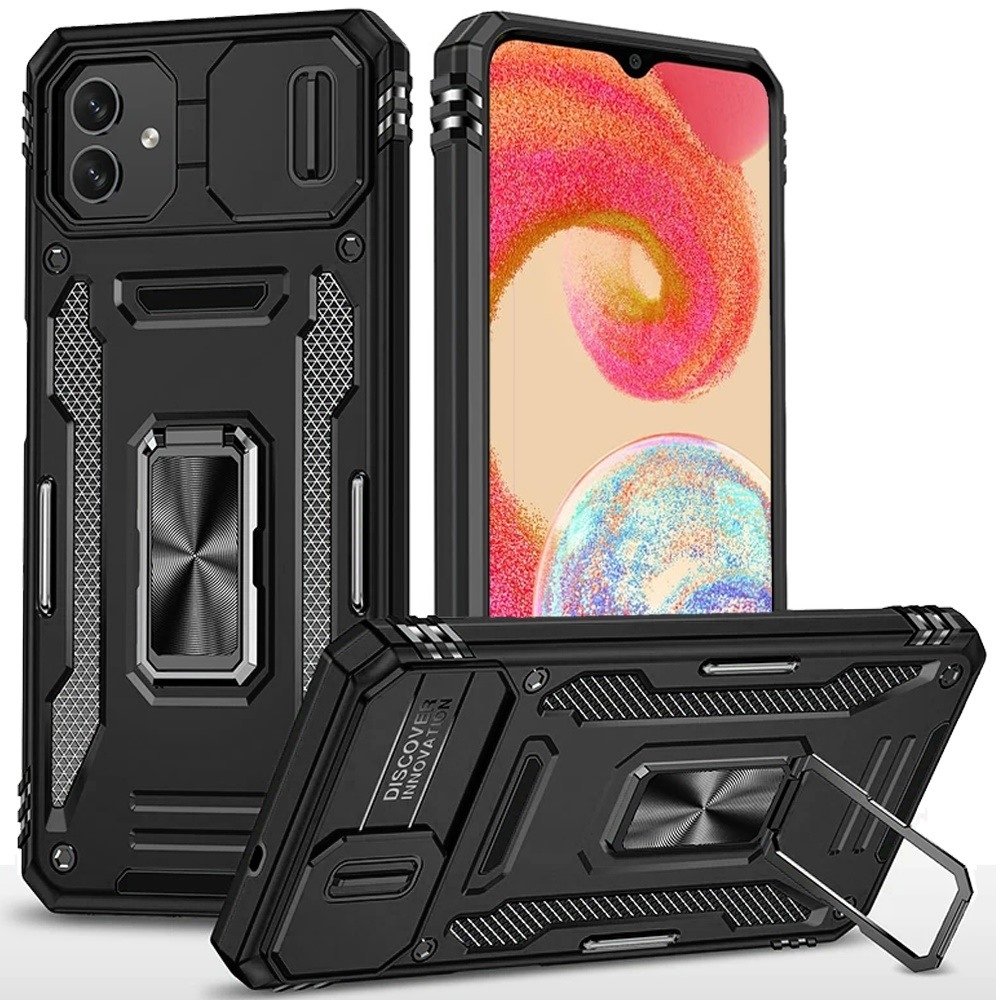 For Samsung Galaxy A04e Utter Tough Metal Ring Movable Camera Window Hybrid Case Cover - Image 2