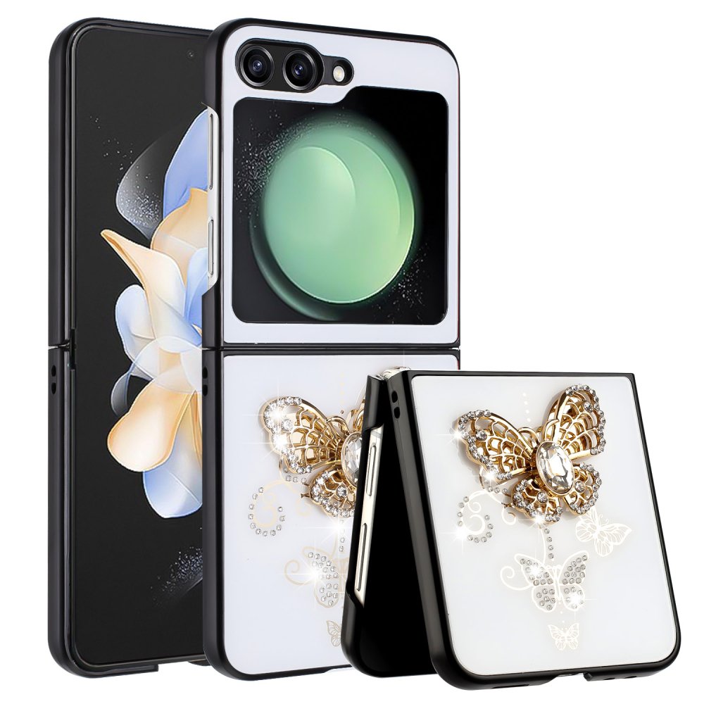 For Samsung Galaxy Z Flip 5 SPLENDID Diamond Glitter Ornaments Engraving  Case Garden Butterflies - Image 4