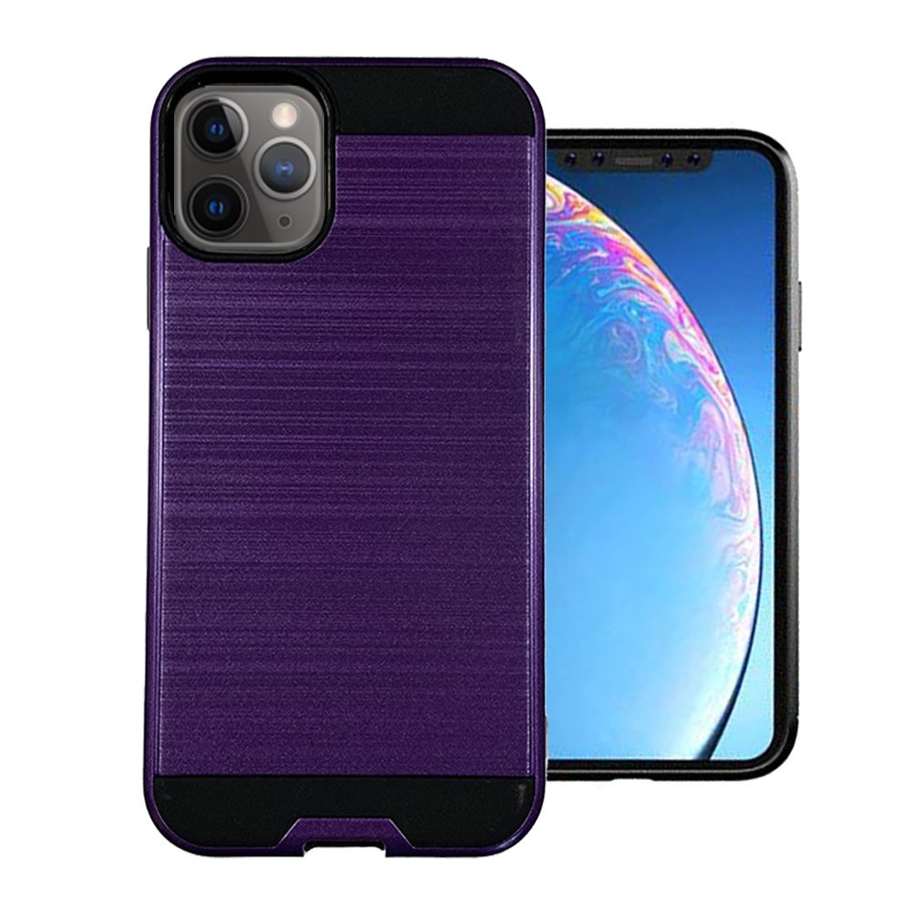 For Apple iPhone 11 Pro Max 6.5 Brushed Metallic Design Hybrid Case Cover