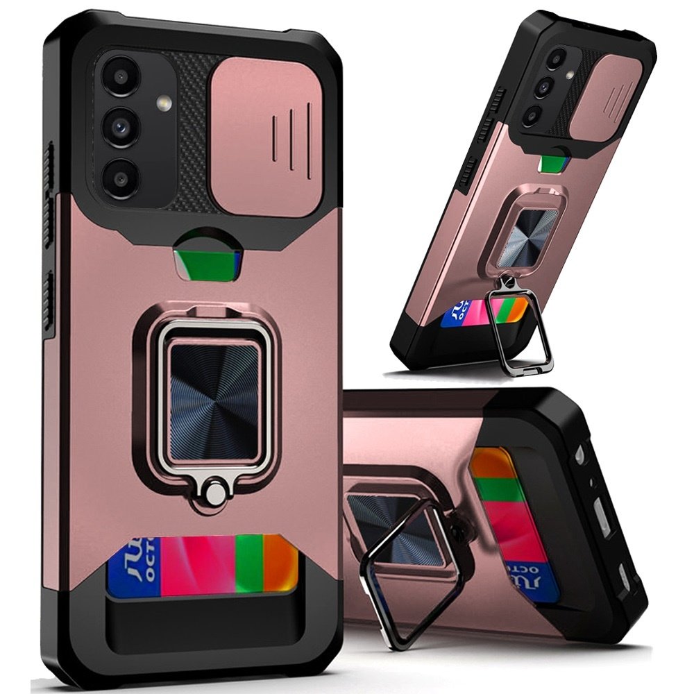 For Samsung Galaxy A14 5G Multi-Functional Card Magnetic Ring Stand Hybrid Camera Case Cover