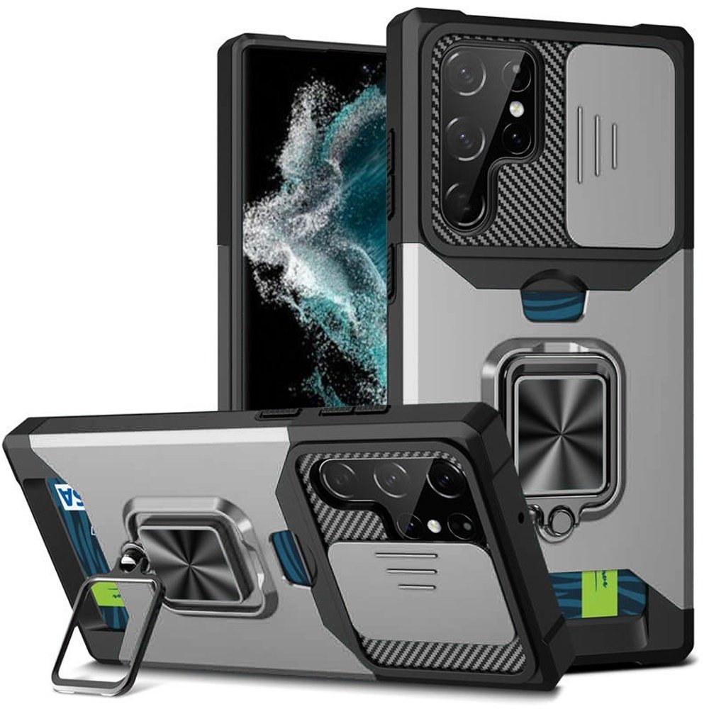 For Samsung Galaxy S23 Plus Multi-Functional Card Magnetic Ring Stand Hybrid Camera Case Cover - Image 3