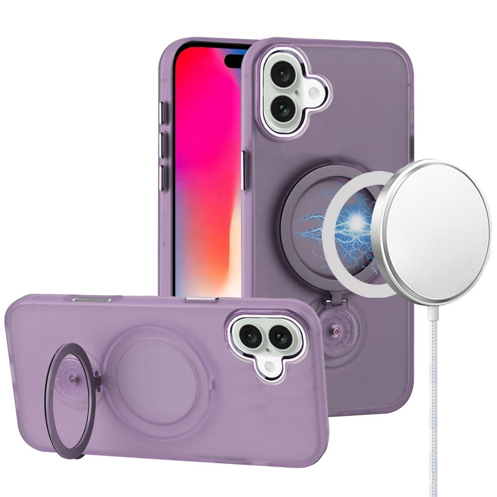 For Apple iPhone 16 6.1 inch Hoop Kickstand Magnetic Circle HD Transparent Chrome Hybrid - Image 4