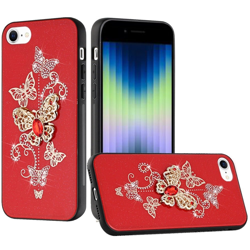 For Apple iPhone SE2 (2020) 8/7 SPLENDID Diamond Glitter Ornaments Engraving Case Cover Garden Butterflies - Image 2