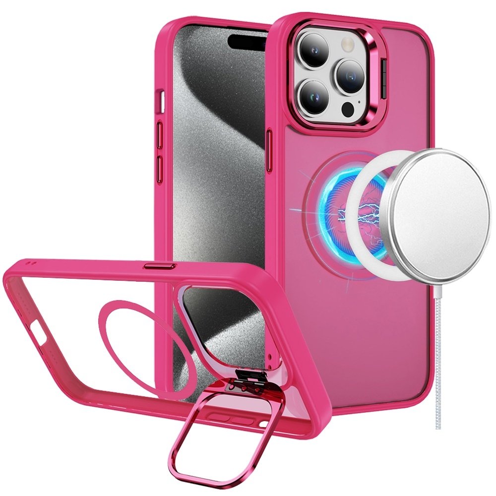 For Apple iPhone 15 Pro Max Fearless Tough HQ Metallic Hybrid with Camera Ring Stand Magnetic Circle Case - Image 4