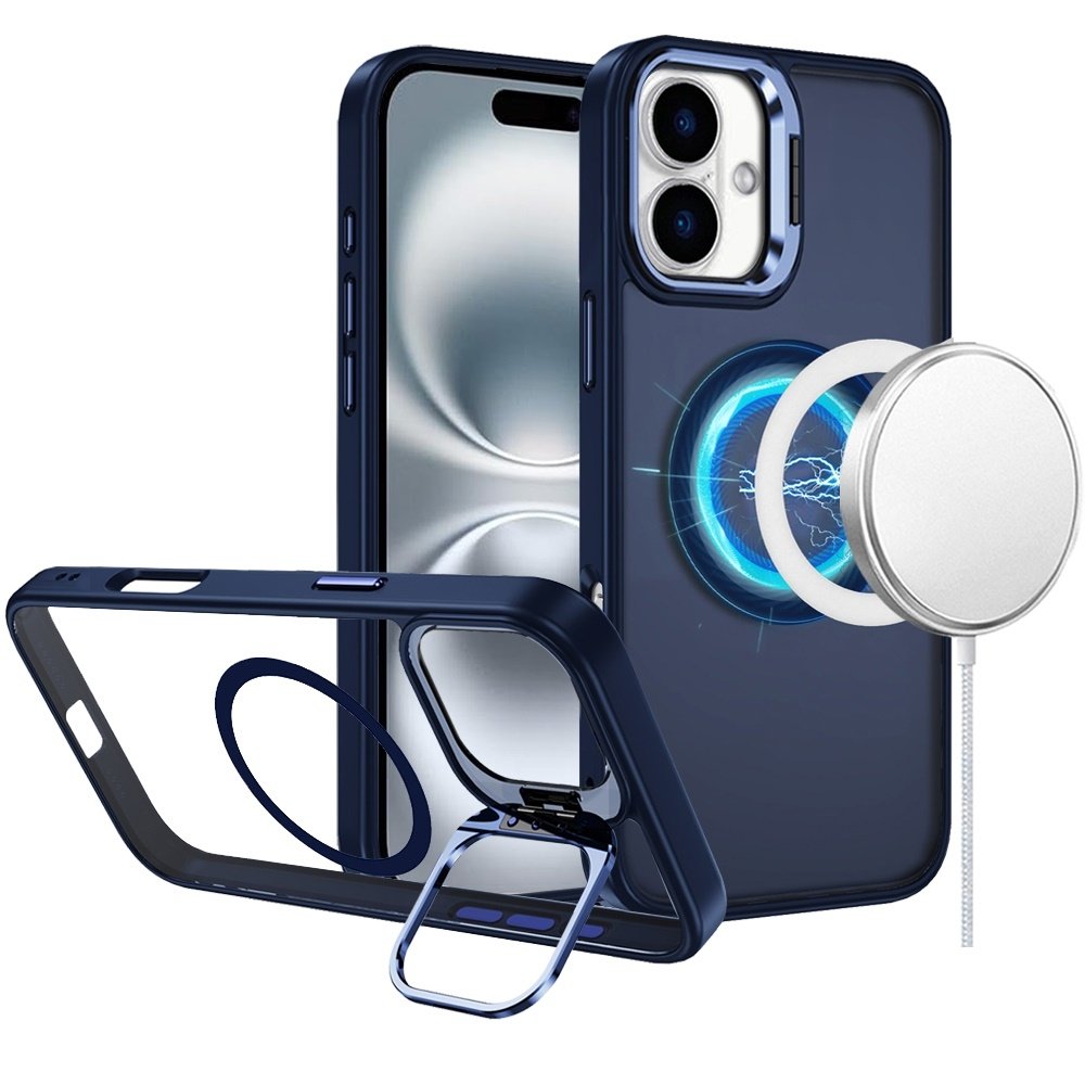 For Apple iPhone 16 6.1 inch Fearless Tough HQ Metallic Hybrid with Camera Ring Stand Magnetic Circle Case - Image 6