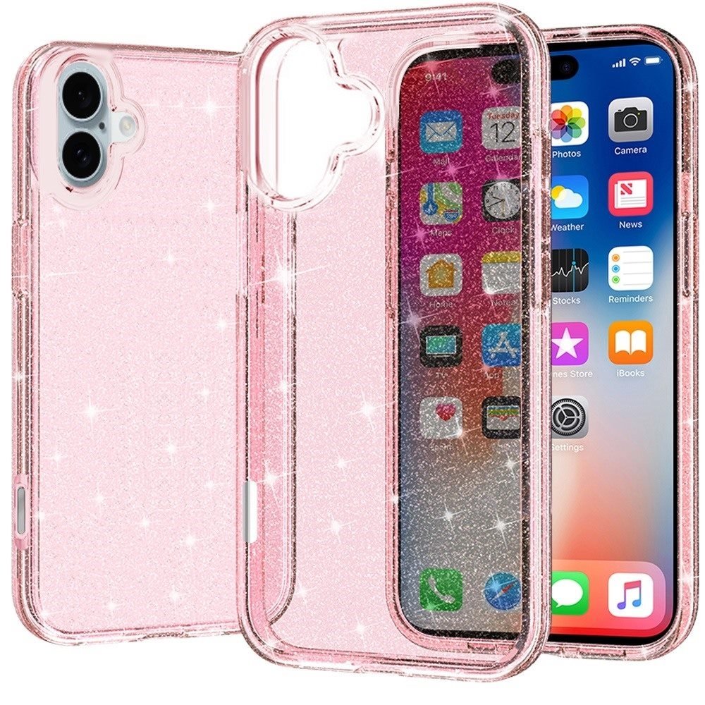 For Apple iPhone 16 6.1 inch Glitter Ultra Thick 3mm Transparent Hybrid Case Cover - Image 3