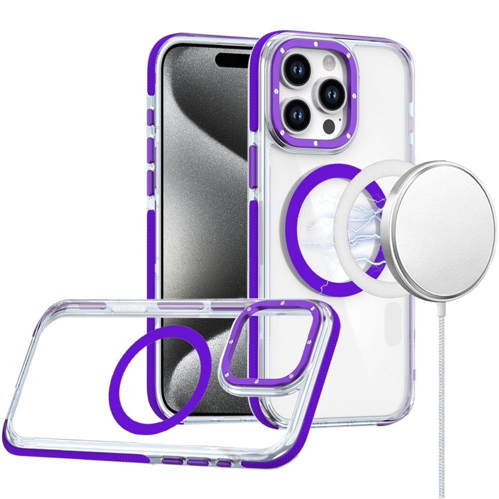 For Apple iPhone 15 Pro Max Matching Color Frame Strong Magnetic Ring Circle Transparent HQ Thick Hybrid - Image 2