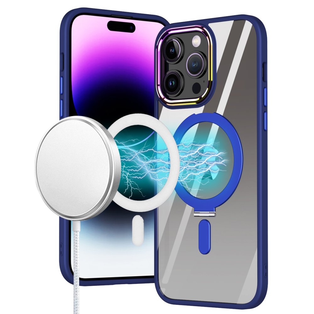 For Apple iPhone 15 Pro Max Dazzle Magnetic Circle Kickstand Alloy Chrome Transparent Hybrid Case Cover - Image 3