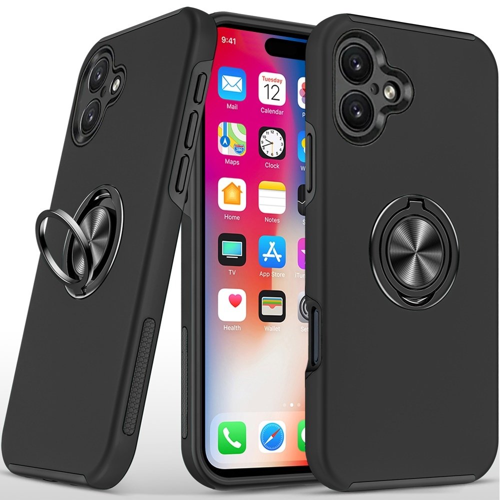 For Apple iPhone 16 6.1 inch CHIEF Oil Painted Magnetic Ring Stand Hybrid Case Cover