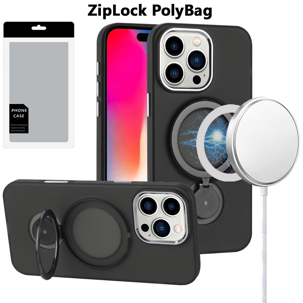 [PolyBag] For Apple iPhone 16 Pro 6.3 inch Hoop Kickstand Magnetic Circle HD Transparent Chrome Hybrid - Image 2