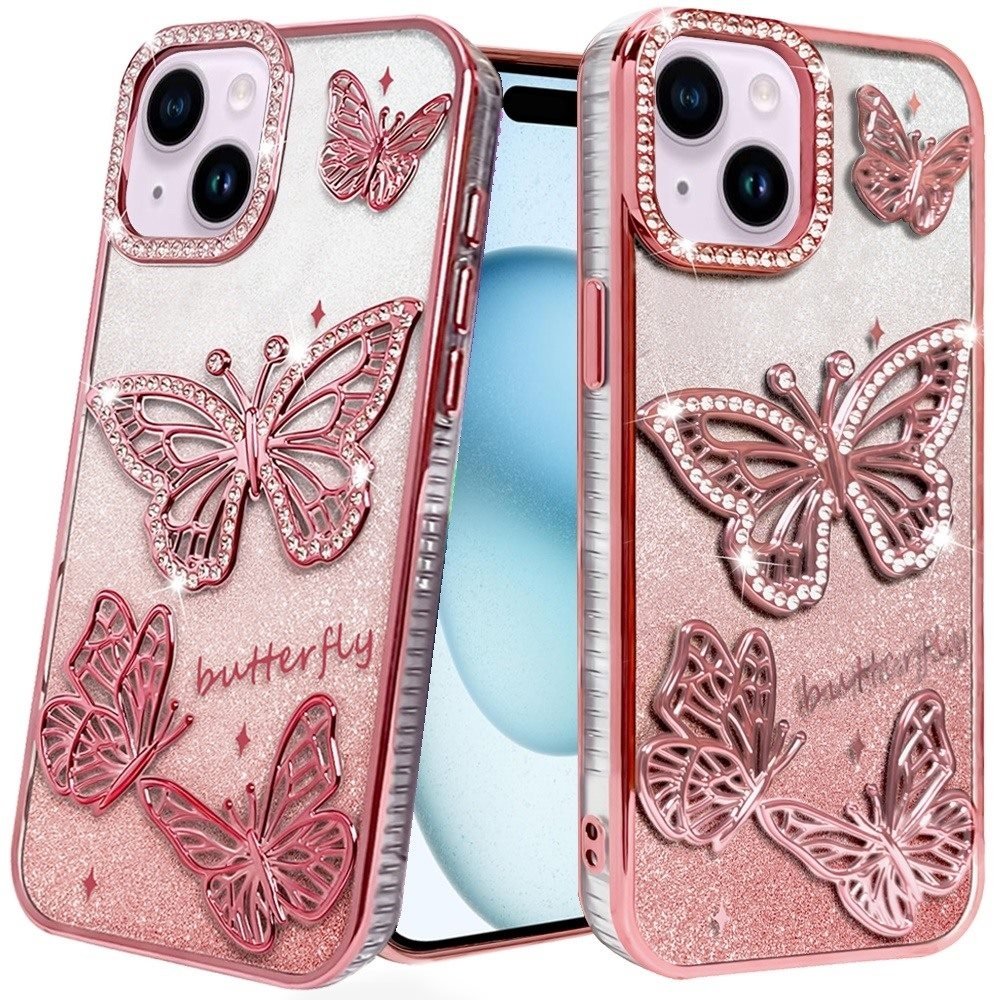 For Apple iPhone 15 Butterfly Freedom Shimmer Glitter Thick TPU Case Cover - Image 4