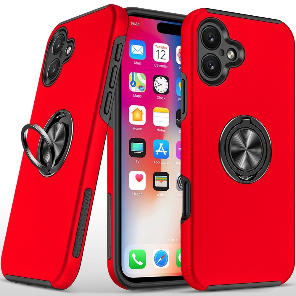 For Apple iPhone 16 6.1 inch CHIEF Oil Painted Magnetic Ring Stand Hybrid Case Cover - Image 3