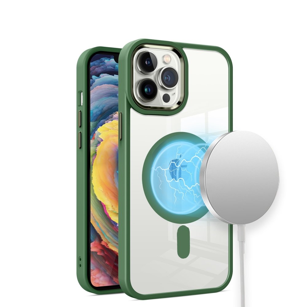For Apple iPhone 13 / iPhone 14 6.1" Greatest Clear Acrylic Magnetic Circle ShockProof ToughThick Metal Button Hybrid - Image 2