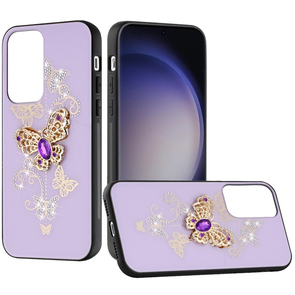 For Samsung Galaxy s25 Plus/s24 Plus SPLENDID Diamond Glitter Ornaments Engraving Case Cover Garden Butterflies - Image 2