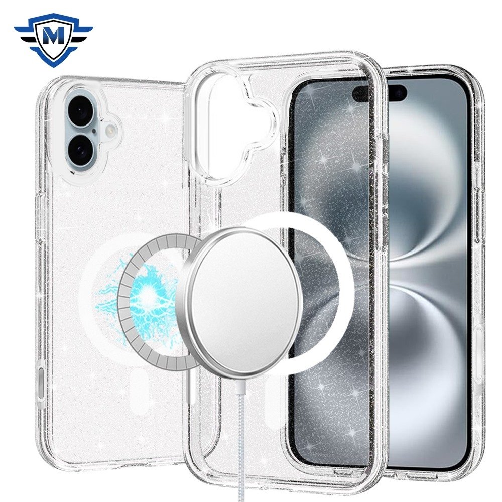 For Apple iPhone 16 6.1 inch METKASE Glitter Ultra Magnetic Circle Thick 3mm Transparent Hybrid in Slide-Out Package