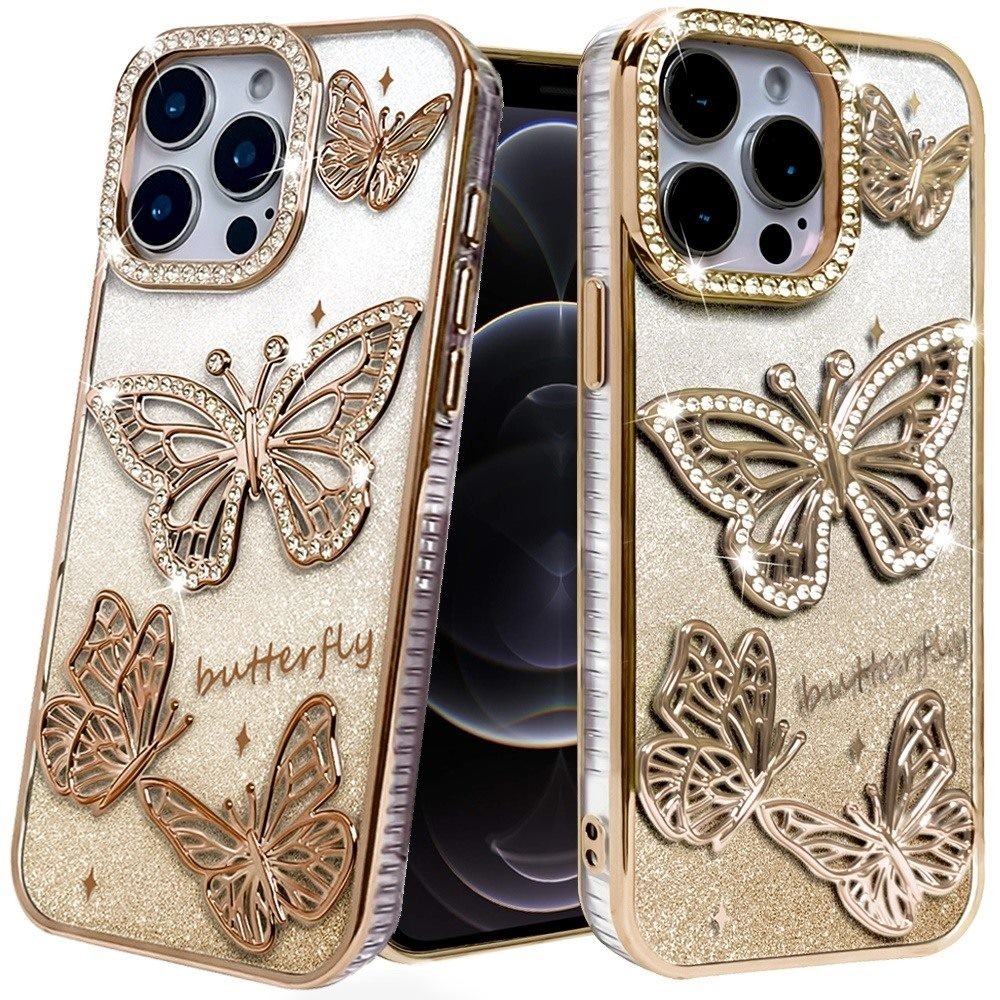 For Apple iPhone 12 Pro Max 6.7 Butterfly Freedom Shimmer Glitter Thick TPU Case Cover - Image 2