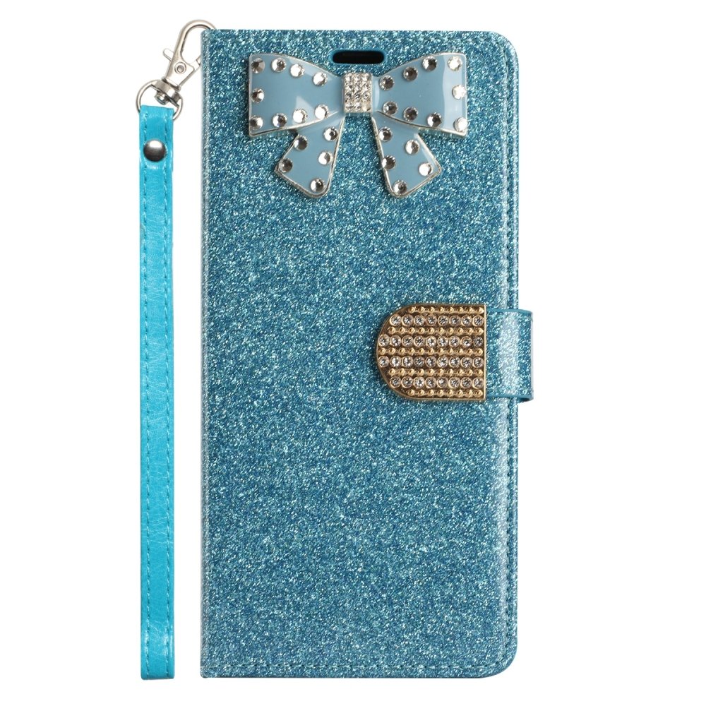 For Moto G Stylus 5g 2022 Bow Glitter Ornament Shimmer Wallet Case with Lanyard - Image 3