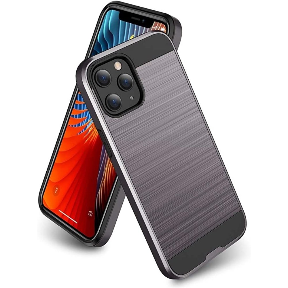 For Apple iPhone 14 PRO 6.1" Brushed Metallic Design Hybrid Case Cover
