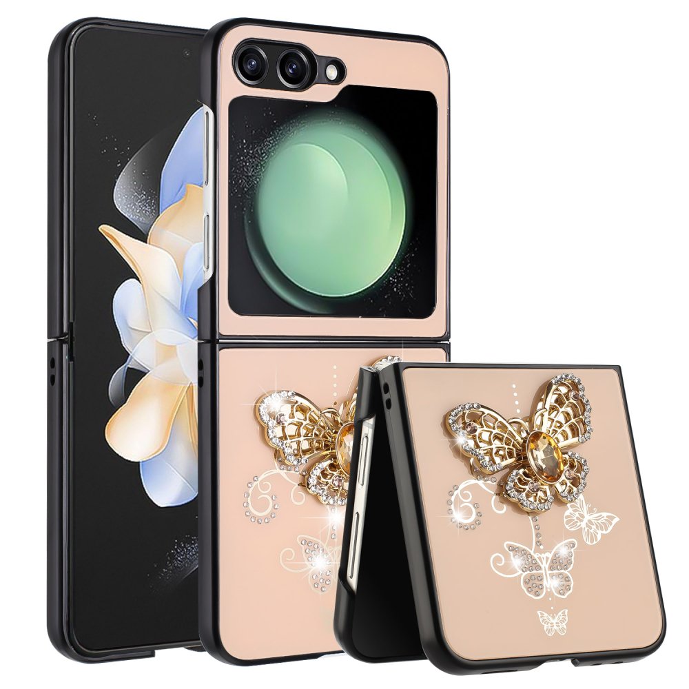 For Samsung Galaxy Z Flip 5 SPLENDID Diamond Glitter Ornaments Engraving  Case Garden Butterflies