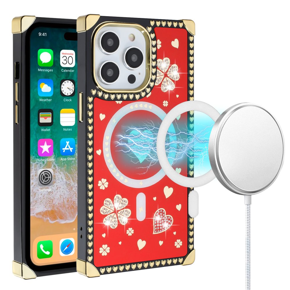 For Apple iPhone 13 Pro Max SQUARE Hearts Passion Magnetic Circle Design Ornaments Chrome - Image 2
