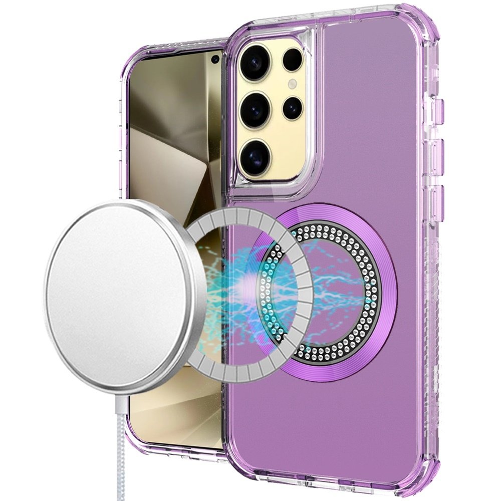 For Samsung Galaxy s24 Ultra Magnetic Ring Circle Bling Chrome 3in1 Hybrid Case