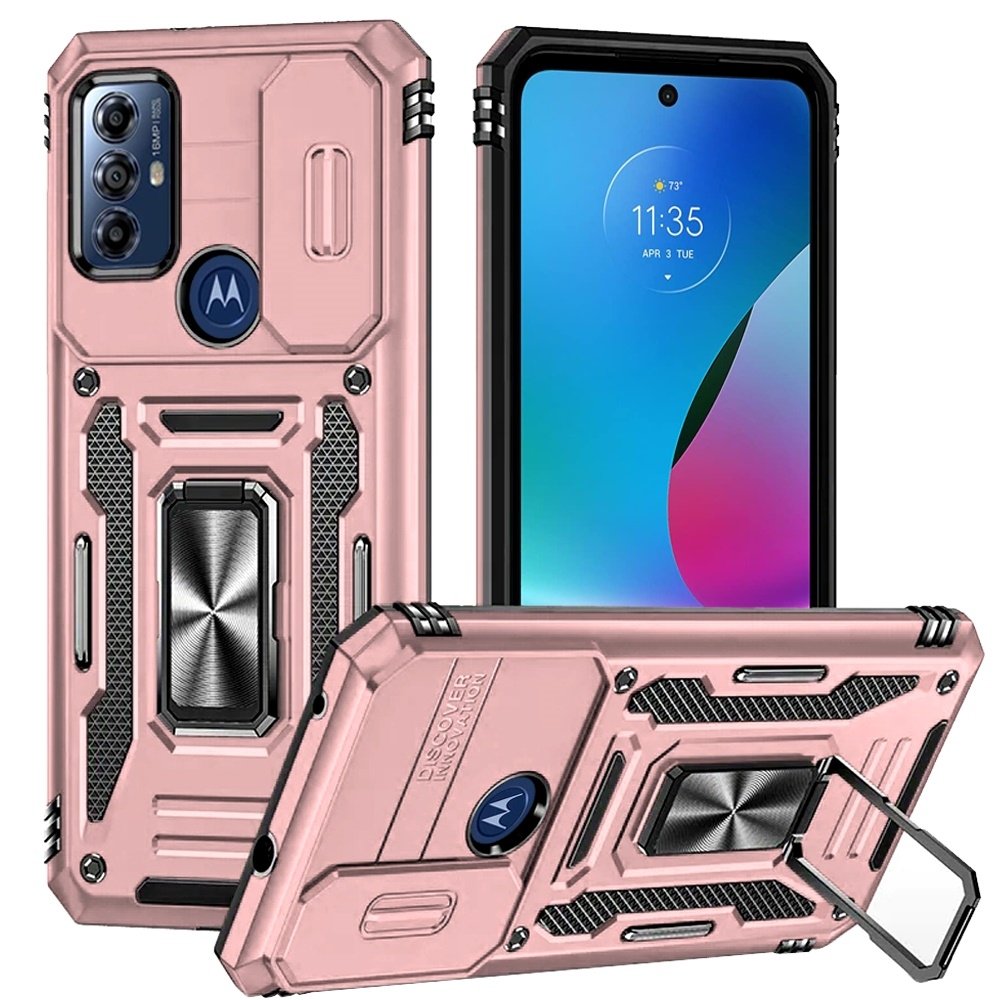 For Motorola Moto G Play 2023 Utter Tough Metal Ring Movable Camera Window Hybrid Case Cover - Image 2