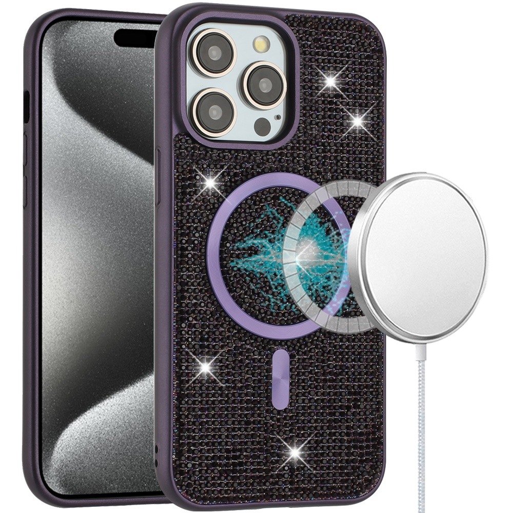 For Apple iPhone 15 Pro Max Diamond Magnetic Circle with CD Pattern Hybrid