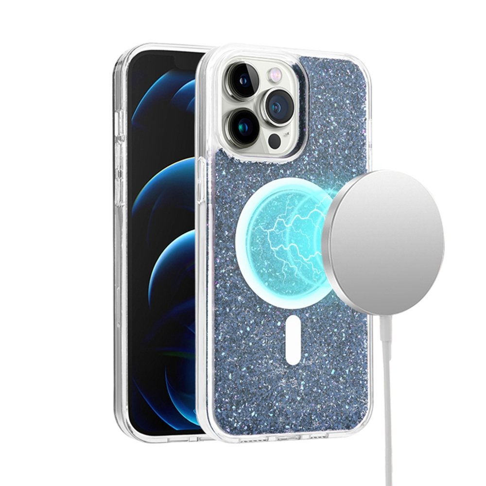 For Apple iPhone 15 Pro Epoxy Glitter Magnetic Circle ShockProof Hybrid 2.5mm Thick - Image 3
