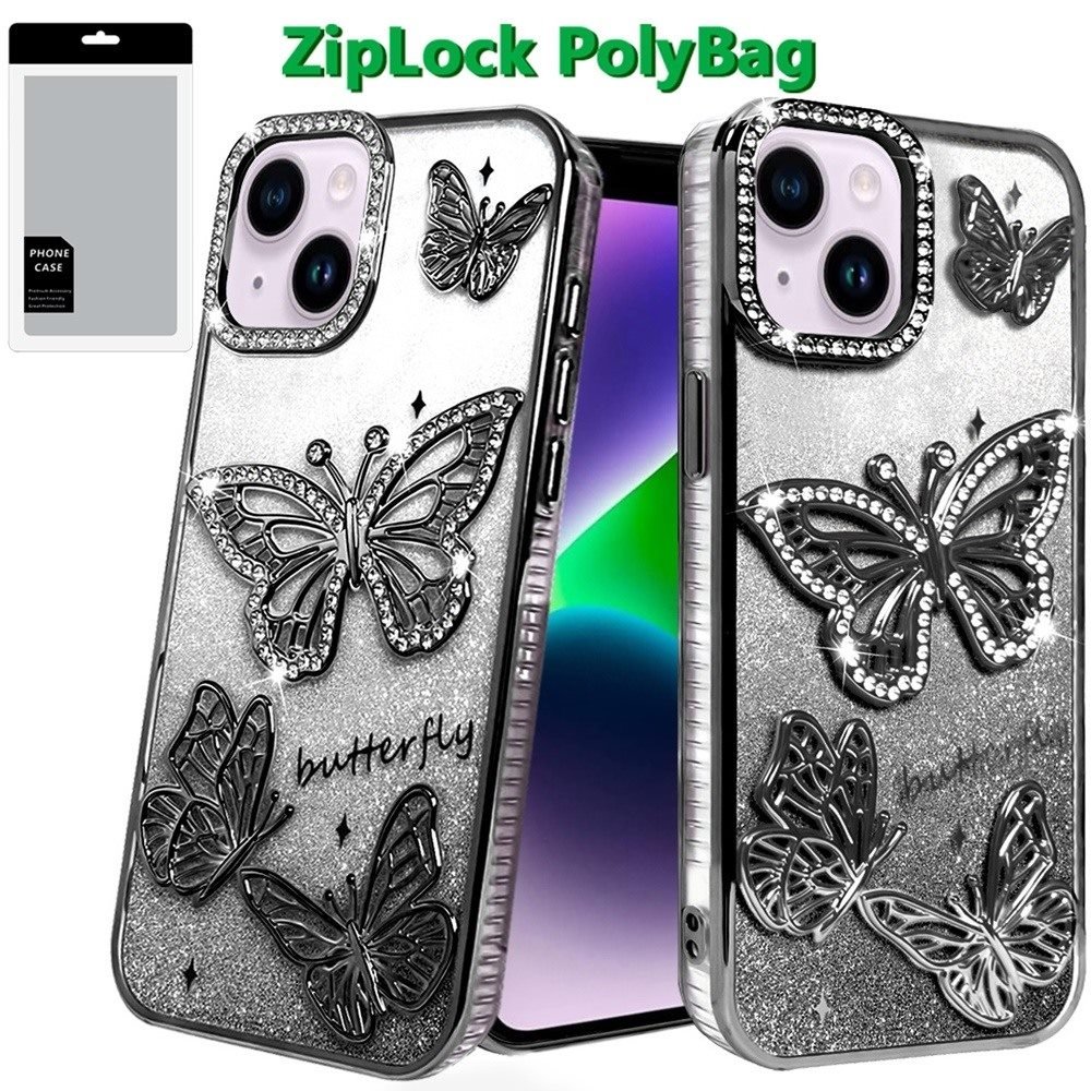 For Apple iPhone 13/14 Butterfly Freedom Shimmer Glitter Thick TPU Case Cover - Image 3
