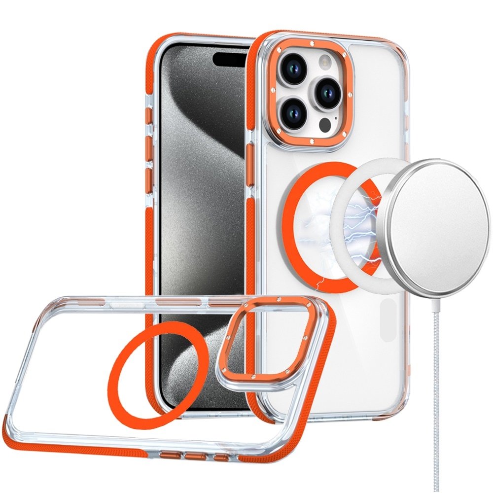For Apple iPhone 15 Pro Max Matching Color Frame Strong Magnetic Ring Circle Transparent HQ Thick Hybrid