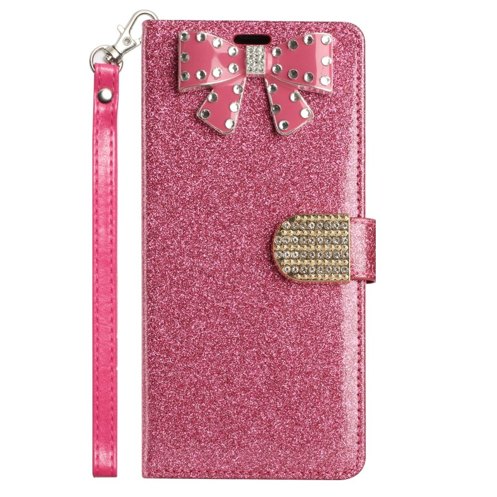 For Moto G Stylus 5g 2022 Bow Glitter Ornament Shimmer Wallet Case with Lanyard - Image 2