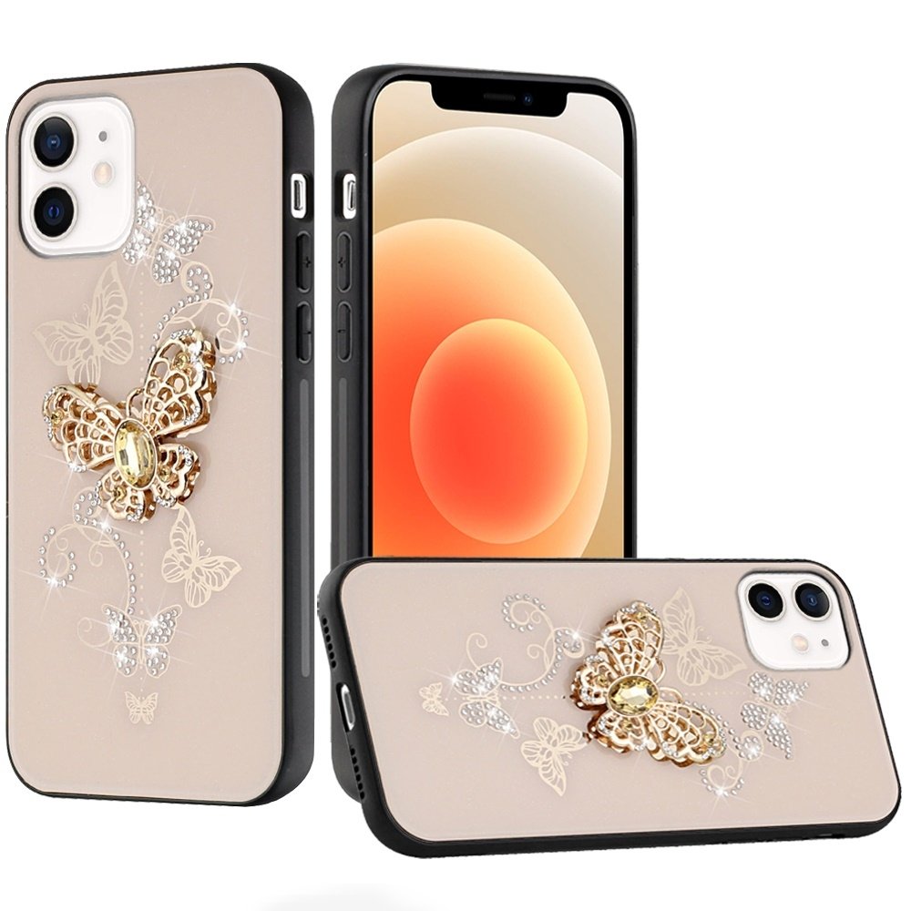 For Apple iPhone 12 & iPhone 12 Pro SPLENDID Diamond Glitter Ornaments Engraving Garden Butterflies