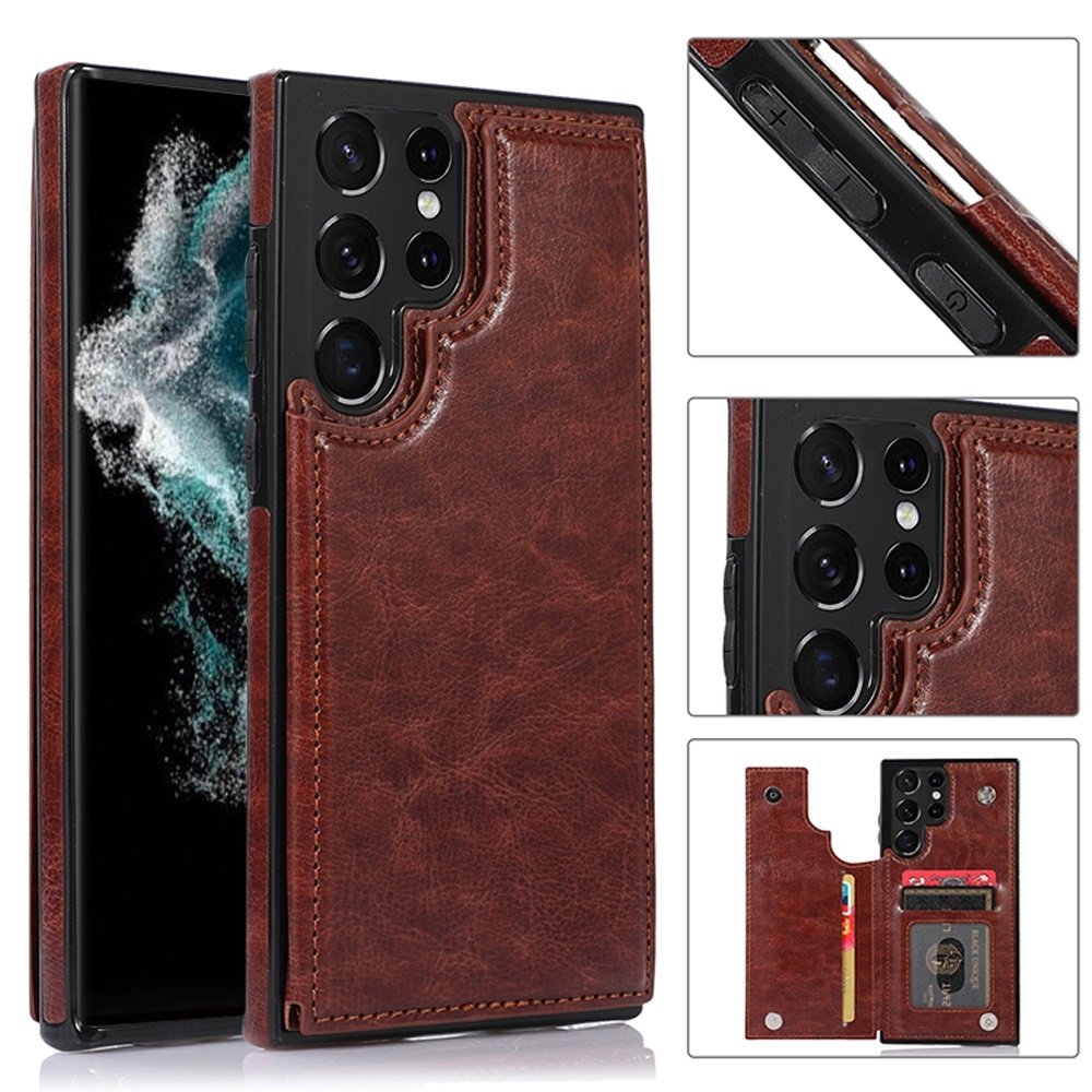 For Samsung Galaxy S23 Ultra Luxury Side Magnetic Button Card ID Holder PU Leather Case Cover - Image 2