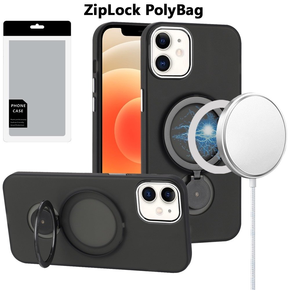 [PolyBag] For Apple iPhone 12 & iPhone 12 Pro Hoop Kickstand Magnetic Circle HD Transparent Chrome Hybrid - Image 2