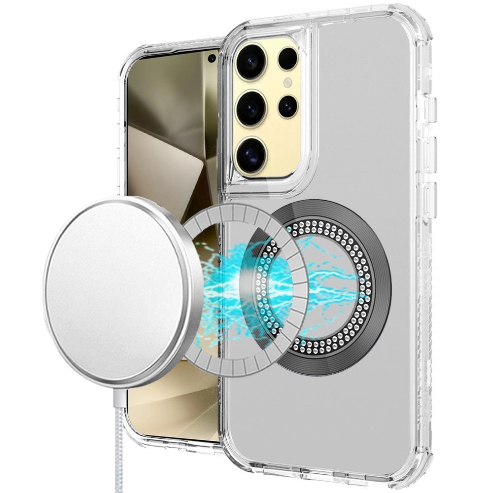 For Samsung Galaxy s24 Ultra Magnetic Ring Circle Bling Chrome 3in1 Hybrid Case - Image 2