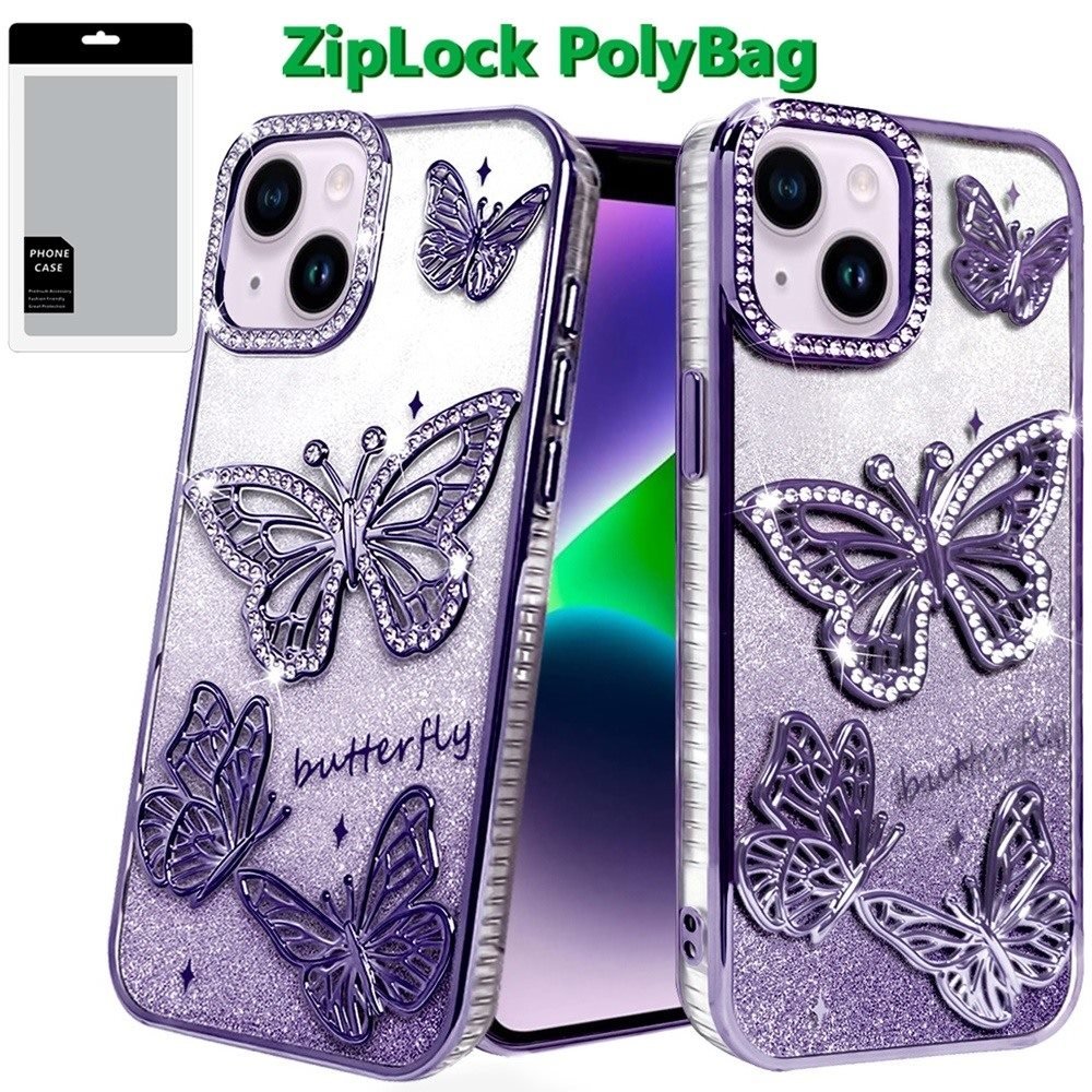 For Apple iPhone 13/14 Butterfly Freedom Shimmer Glitter Thick TPU Case Cover - Image 2