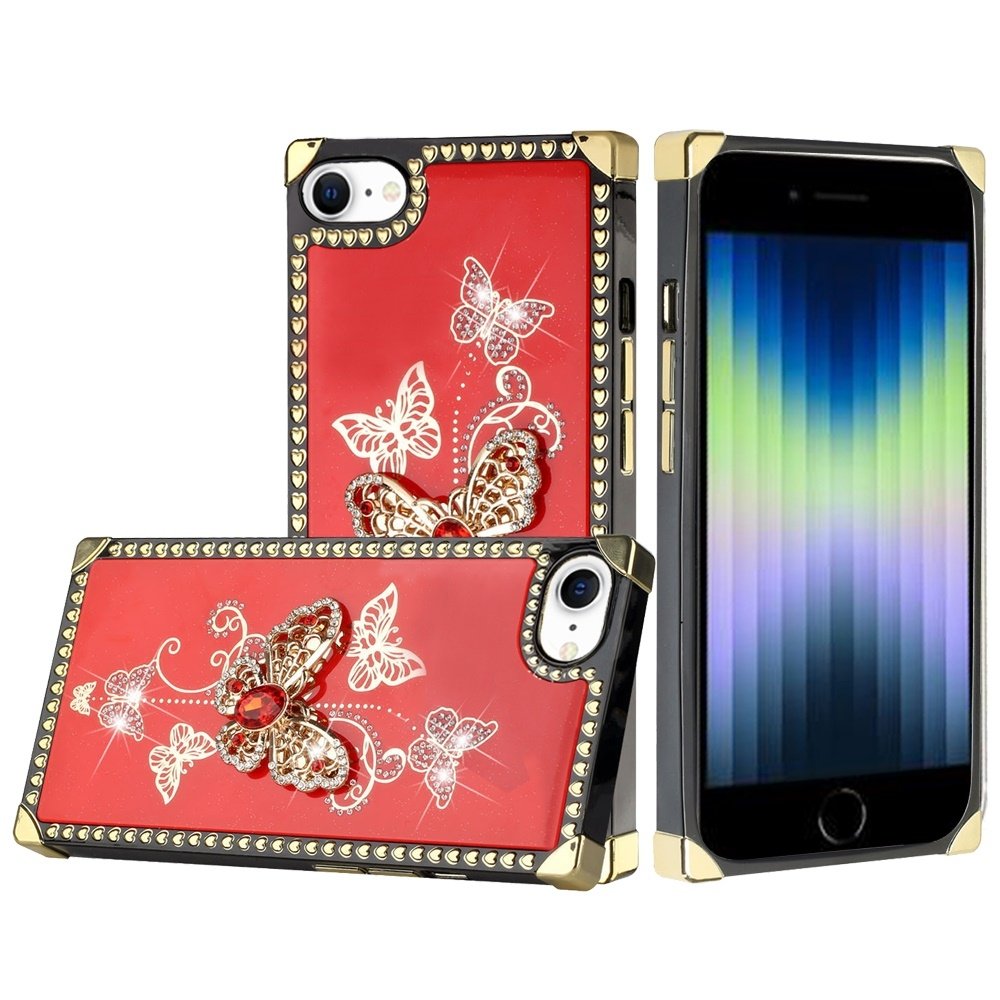 For Apple iPhone 15 Pro Passion Square Hearts Diamond Glitter Ornaments Engraving Case Cover