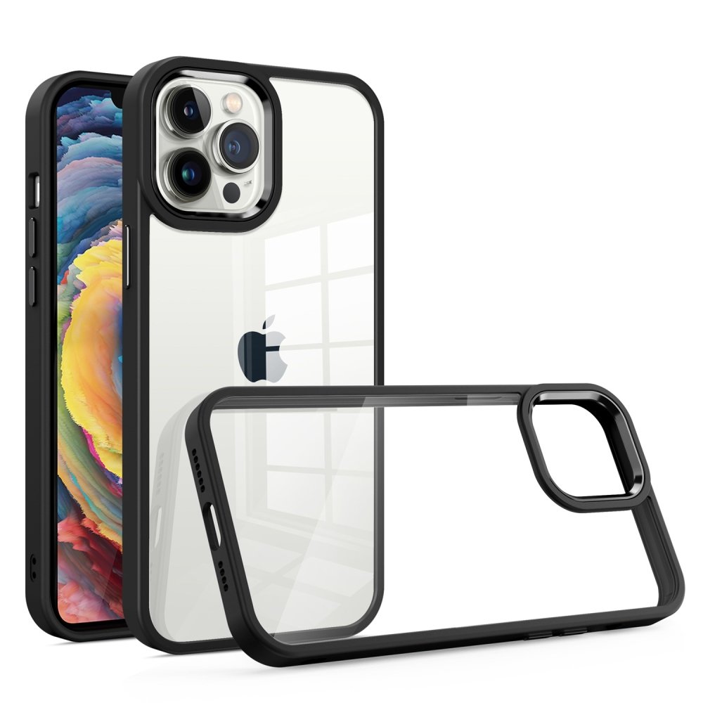 For Apple iPhone 14 PRO MAX 6.7" Finest Transparent Thick Acrylic Hybrid Metal Buttons Cover Case