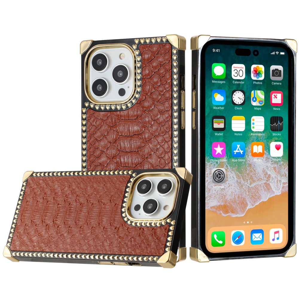 For Apple iPhone 15 Pro Max Premium PU Leather Square Heart Hybrid Case - Image 2